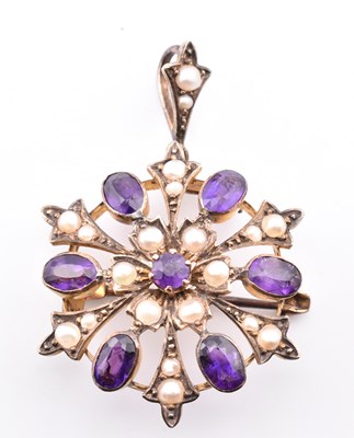 Lot 149 - GOLD AMETHYST & PEARL BROOCH PIN