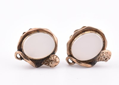Lot 276 - PAIR OF CHALCEDONY SHIRT STUDS WITH SNAKE BORDER