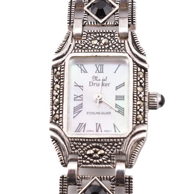 Lot 293 - SILVER ONYX & MARCASITE WRISTWATCH