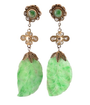 Lot 280 - SILVER & JADE PENDANT EARRINGS
