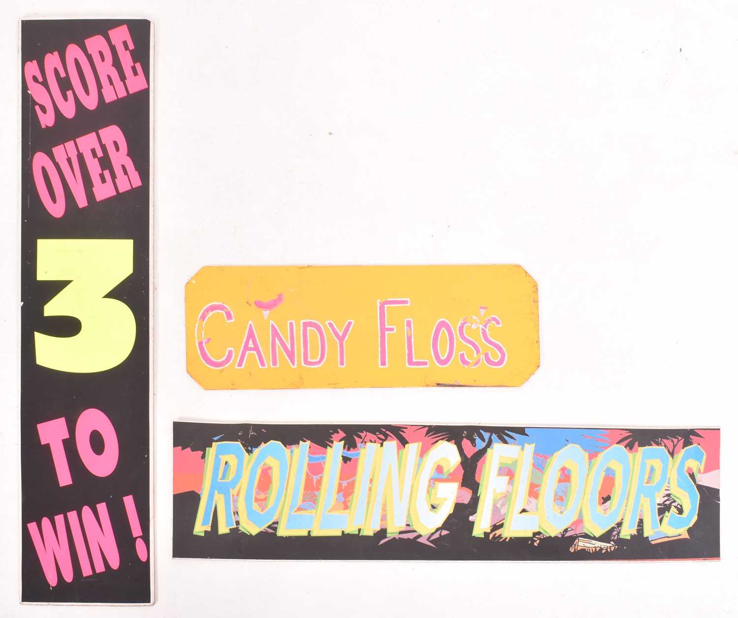 Lot 405 - THREE VINTAGE FUNFAIR GAMES & FOOD ADVERTISING SIGNS