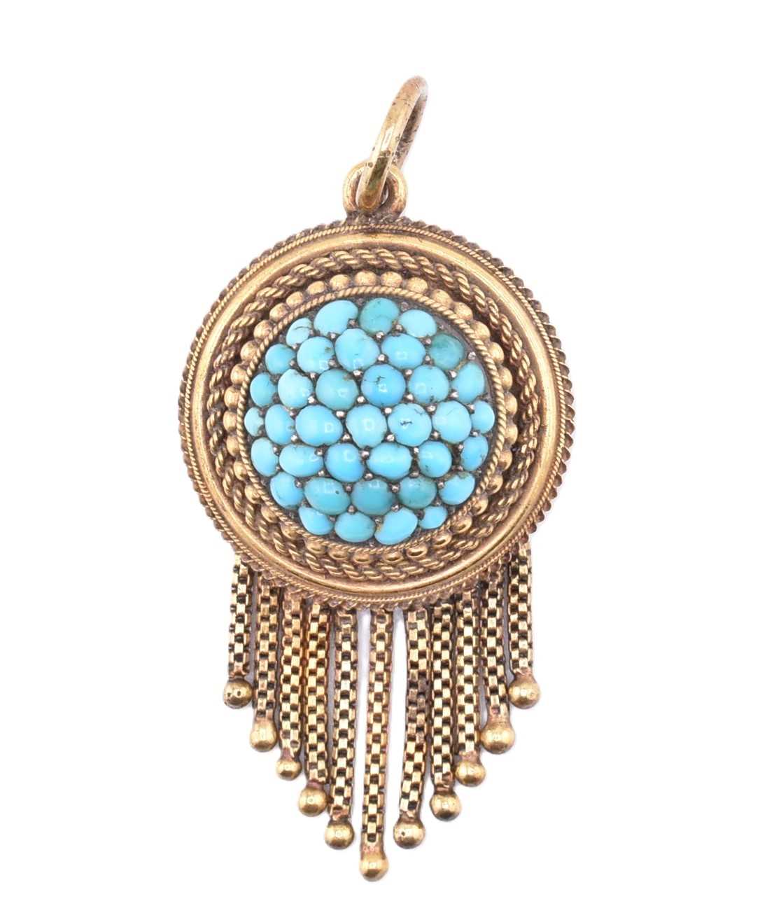Lot 143 - 15CT GOLD & TURQUOISE TASSEL PENDANT