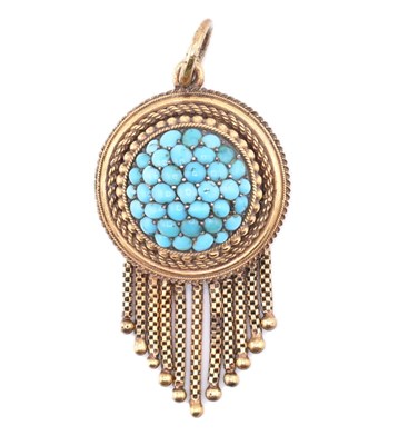 Lot 143 - 15CT GOLD & TURQUOISE TASSEL PENDANT