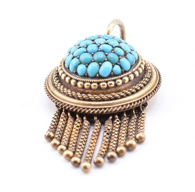 Lot 143 - 15CT GOLD & TURQUOISE TASSEL PENDANT