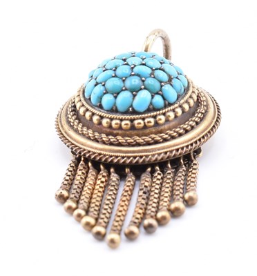Lot 143 - 15CT GOLD & TURQUOISE TASSEL PENDANT