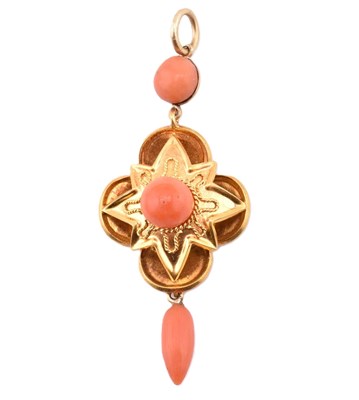 Lot 45 - 19TH CENTURY 15CT GOLD & CORAL LOCKET PENDANT