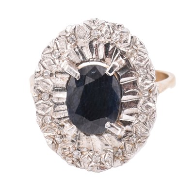 Lot 234 - HALLMARKED 9CT GOLD SAPPHIRE & DIAMOND CLUSTER RING