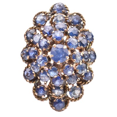 Lot 254 - 14CT GOLD & SAPPHIRE CLUSTER RING