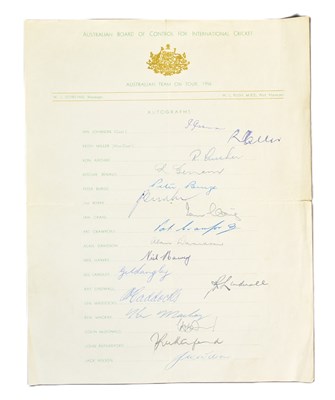 Lot 48 - CRICKET - 1956 AUSTRALIAN TEAM SIGNED TEAM SHEET