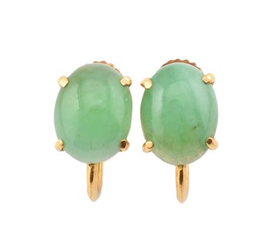 Lot 138 - 14CT GOLD & JADE CABOCHON EARRINGS