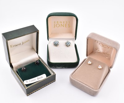 Lot 171 - THREE PAIRS OF GEM SET EARRINGS