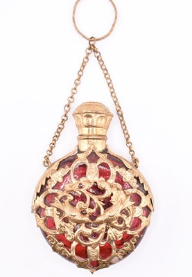 Lot 12 - GILT & CRANBERRY GLASS SCENT BOTTLE