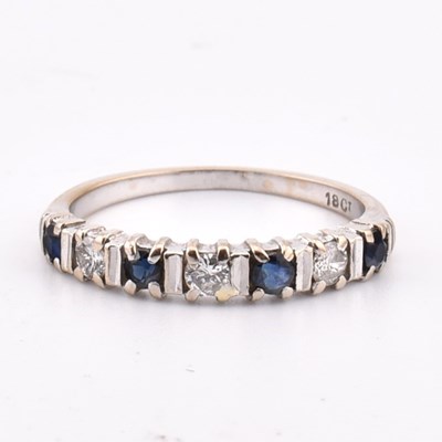 Lot 166 - 18CT WHITE GOLD SAPPHIRE & DIAMOND HALF HOOP RING