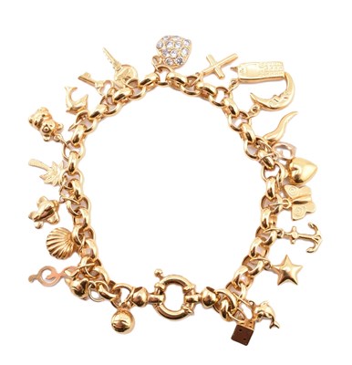 Lot 144 - HALLMARKED 9CT GOLD CHARM BRACELET