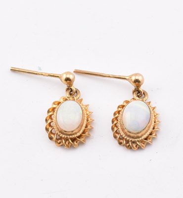Lot 265 - HALLMARKED 9CT GOLD & OPAL PENDANT EARRINGS AF