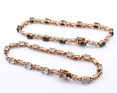 Lot 102 - TWO HALLMARKED 9CT GOLD & GEM SET LINE BRACELETS