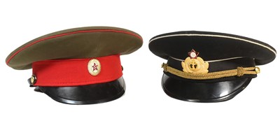 Lot 259 - TWO VINTAGE SOVIET RUSSIAN UNION OFFICERS PEAKED CAPS