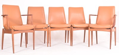 Lot 194 - ROBERT HERITAGE - FIVE MID CENTURY TEAK & LEATHERETTE DINING CHAIRS