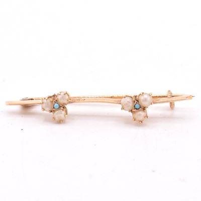 Lot 59 - EDWARDIAN GOLD PEARL TURQUOISE BROOCH PIN