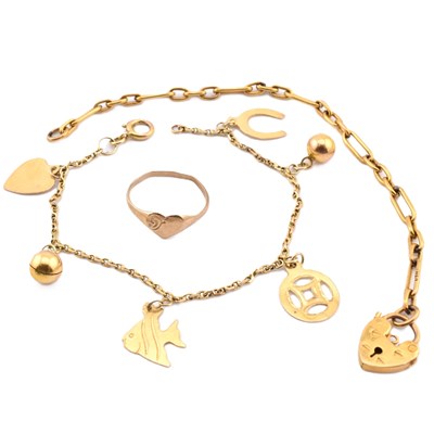 Lot 111 - TWO BRACELETS & 9CT GOLD RING
