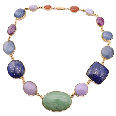 Lot 9 - 1970S JADE & GEM SET PARCEL GILT NECKLACE