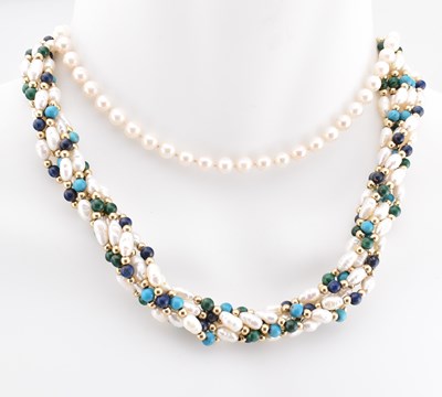Lot 154 - TWO BEADED NECKLACES WITH GOLD CLASPS