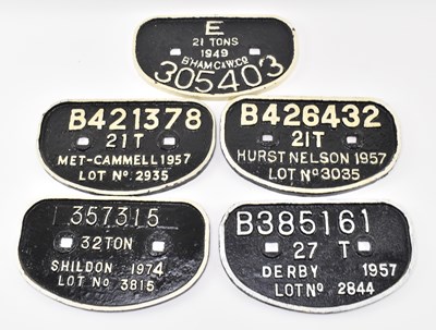 Lot 191 - RAILWAYANA - SELECTION OF FIVE CAST IRON WAGON PLATES