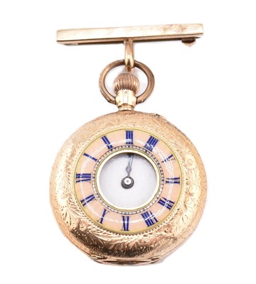 Lot 68 - EARLY 20TH CENTURY 14CT GOLD HALF HUNTER FOB WATCH