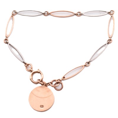 Lot 282 - 9CT TWO TONE GOLD LINK BRACELET WITH CHARM