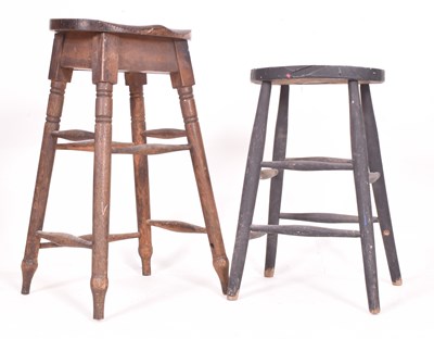 Lot 218 - RAILWAYANA - GWR - TWO OAK AND ELM STOOLS