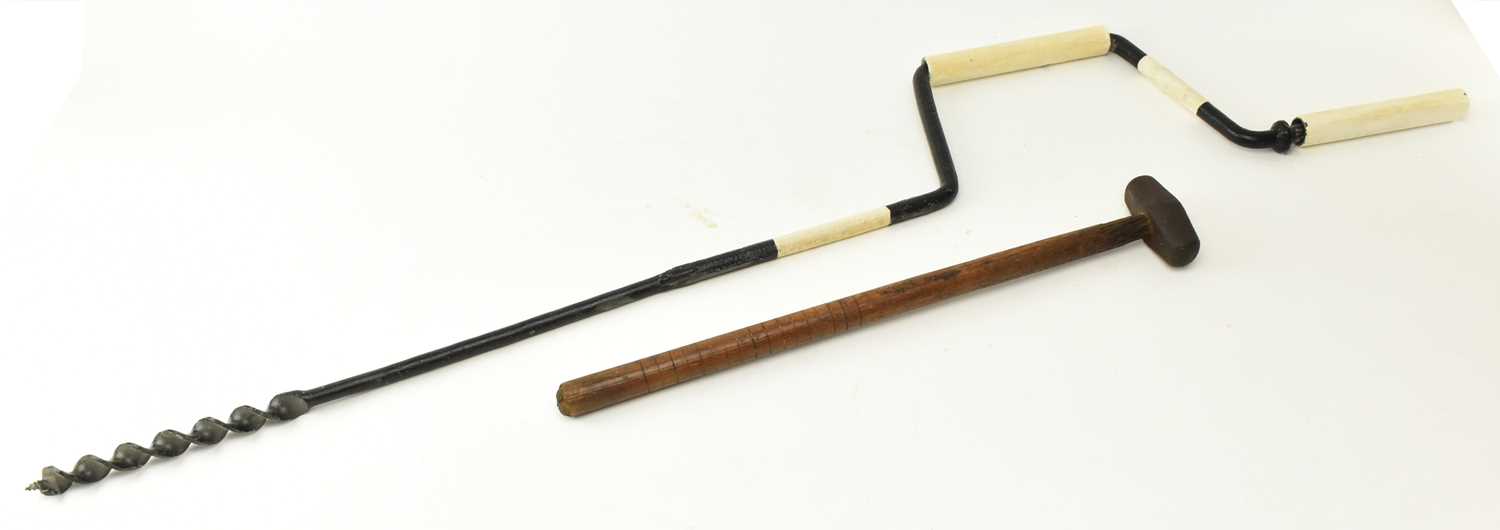 Lot 223 - RAILWAYANA - EARLY 20TH CENTURY PIG-STICK & WHEEL TAPPER HAMMER
