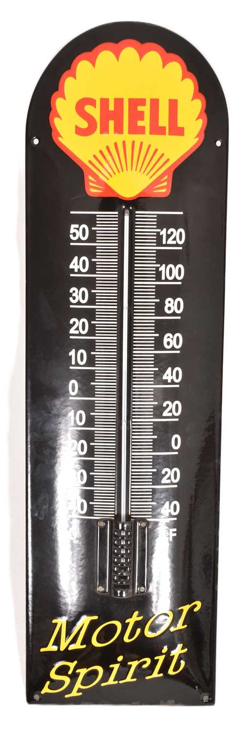 Lot 120 - SHELL - VINTAGE 1990S ADVERTISING ENAMEL SIGN WITH THERMOMETER
