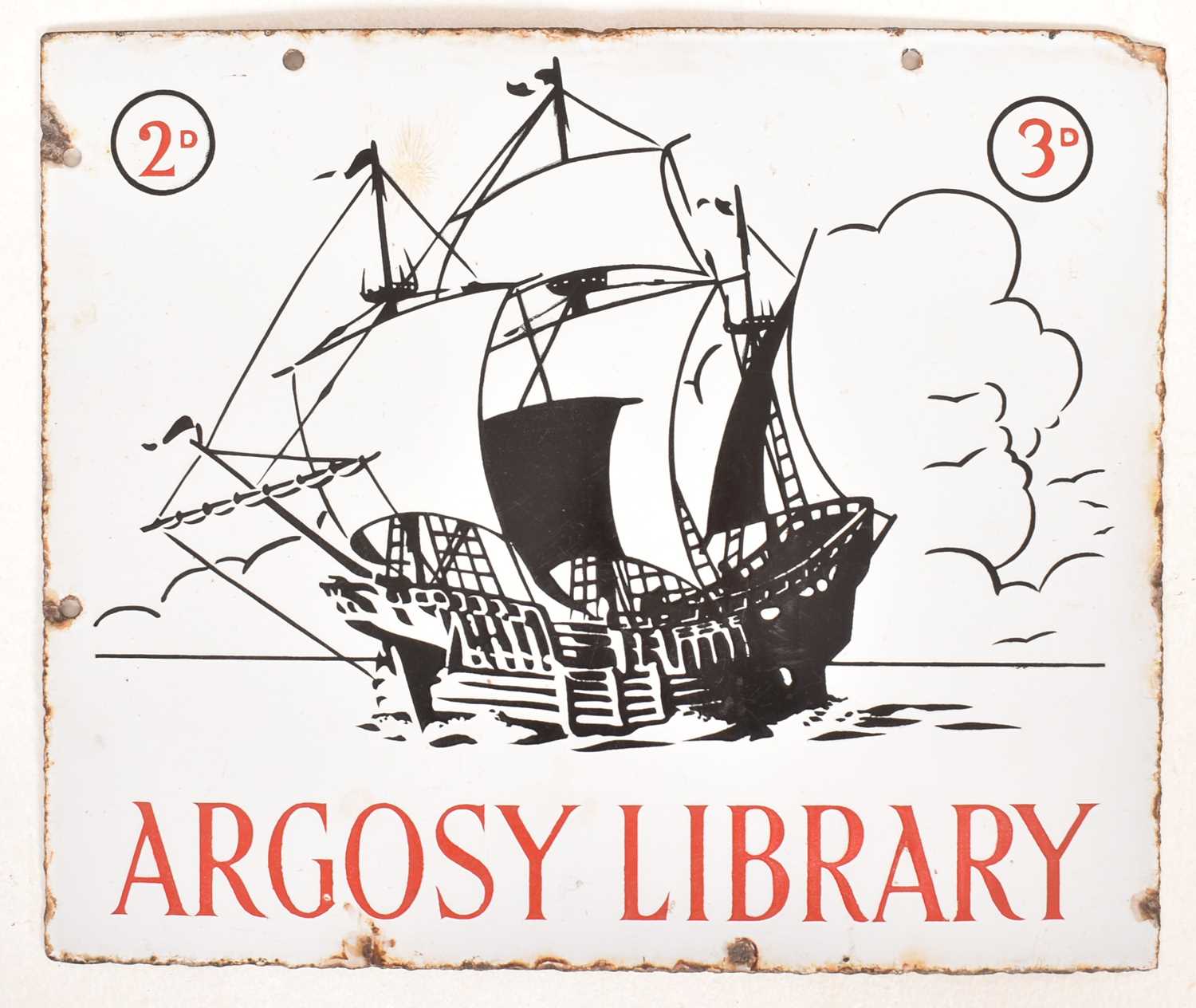 Lot 58 - ARGOSY LIBRARY - DOUBLE-SIDED ADVERTISING ENAMEL SIGN