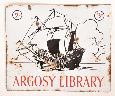Lot 58 - ARGOSY LIBRARY - DOUBLE-SIDED ADVERTISING ENAMEL SIGN