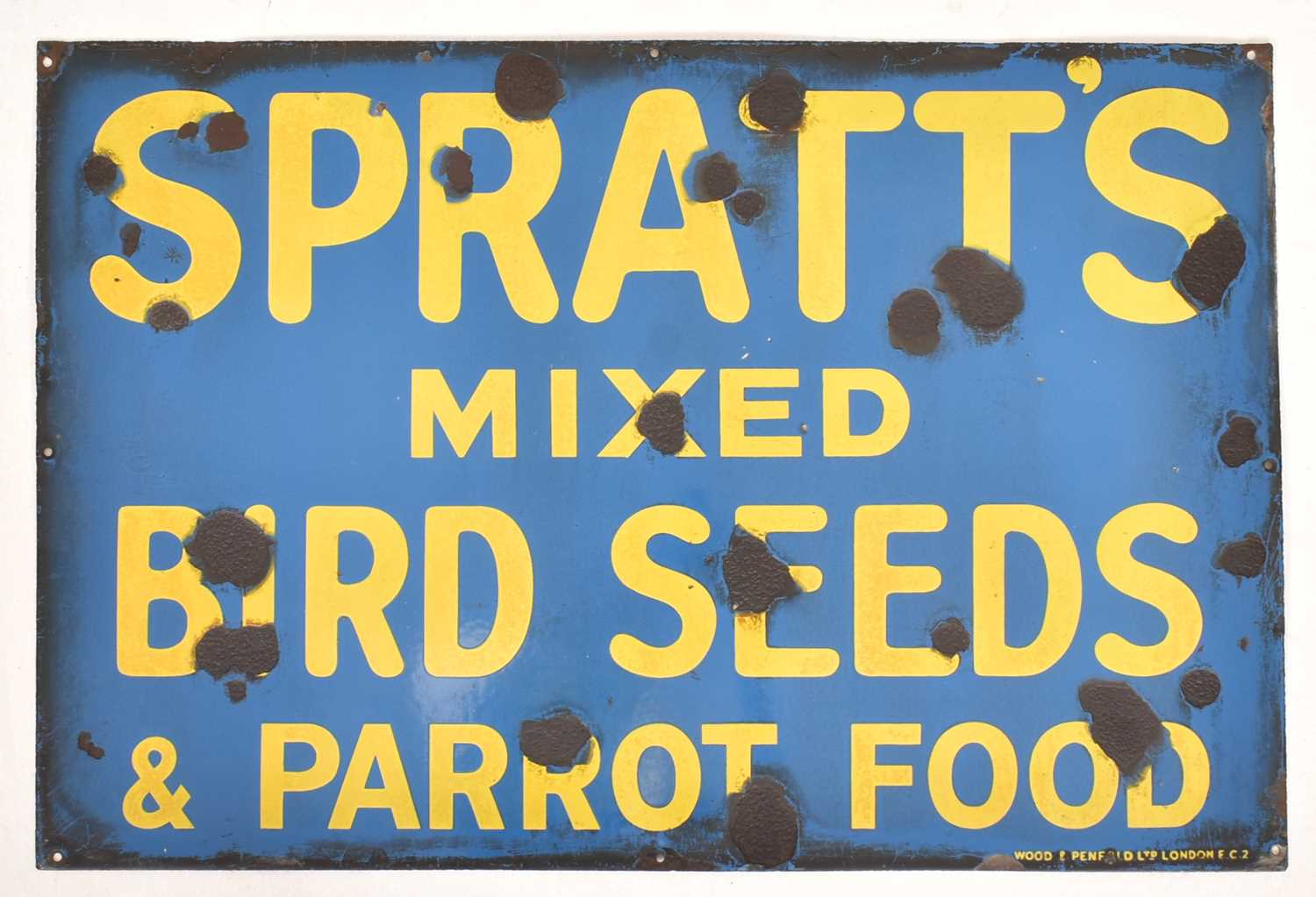 Lot 180 - SPRATTS BIRD SEEDS - MID CENTURY VINTAGE ENAMEL ADVERTISING SIGN