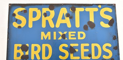 Lot 180 - SPRATTS BIRD SEEDS - MID CENTURY VINTAGE ENAMEL ADVERTISING SIGN