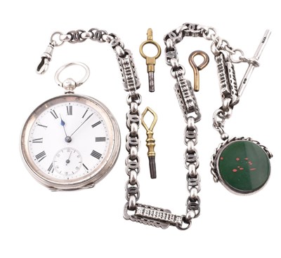 Lot 289 - VICTORIAN HALLMARKED SILVER POCKET WATCH & SILVER FANCY LINK WATCH CHAIN