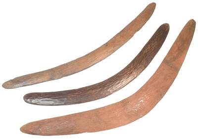 Lot 42 - THREE AUSTRALIAN ABORIGINAL STONE CARVED BOOMERANGS