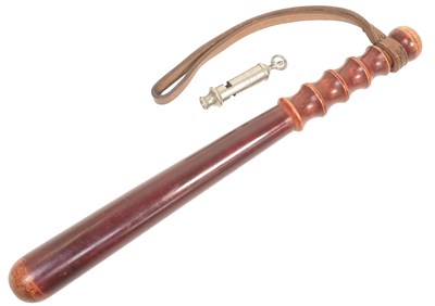Lot 363 - SECOND WORLD WAR ARP WHISTLE TOGETHER WITH WOODEN TRUNCHEON