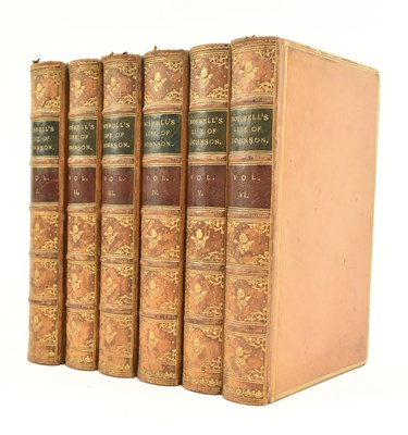 Lot 112 - BINDINGS. 1884 BOSWELL'S LIFE OF JOHNSON IN SIX VOLUMES BOUND IN FULL CALF