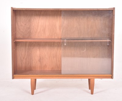 Lot 587 - BRITISH MODERN DESIGN - RETRO MID CENTURY TEAK & GLASS BOOKCASE CABINET