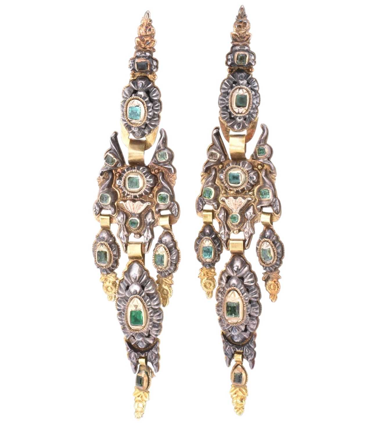 Lot 5 - 19TH CENTURY SPANISH GOLD SILVER GEM SET EARRINGS