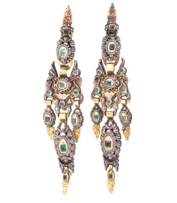 Lot 5 - 19TH CENTURY SPANISH GOLD SILVER GEM SET EARRINGS