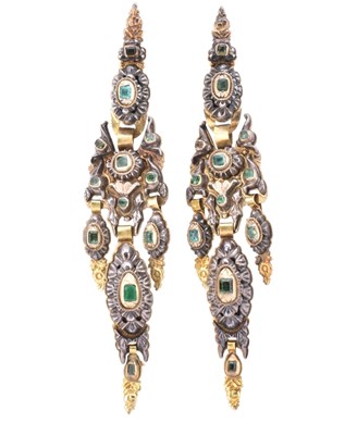 Lot 5 - 19TH CENTURY SPANISH GOLD SILVER GEM SET EARRINGS