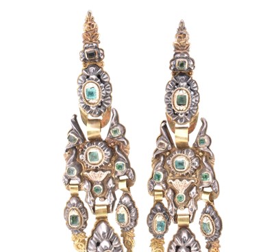 Lot 5 - 19TH CENTURY SPANISH GOLD SILVER GEM SET EARRINGS