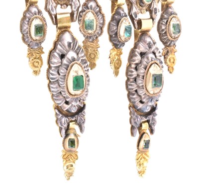 Lot 5 - 19TH CENTURY SPANISH GOLD SILVER GEM SET EARRINGS