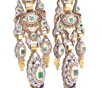 Lot 5 - 19TH CENTURY SPANISH GOLD SILVER GEM SET EARRINGS