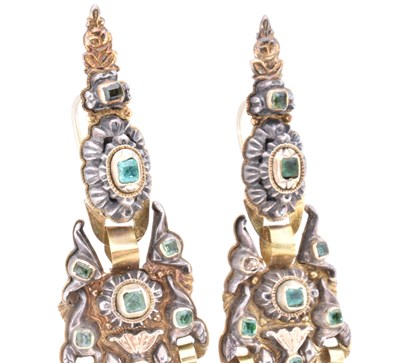 Lot 5 - 19TH CENTURY SPANISH GOLD SILVER GEM SET EARRINGS