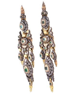 Lot 5 - 19TH CENTURY SPANISH GOLD SILVER GEM SET EARRINGS