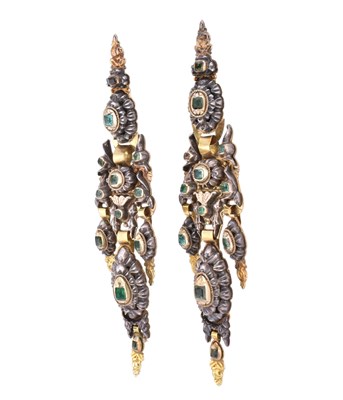 Lot 5 - 19TH CENTURY SPANISH GOLD SILVER GEM SET EARRINGS